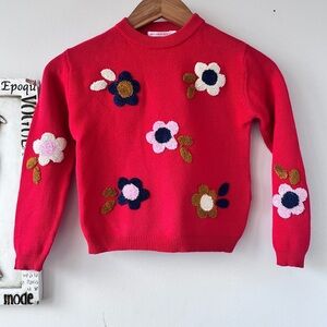 Monoprix Kids Bio Retro Red Floral Crewneck Pullover Sweater Size 6